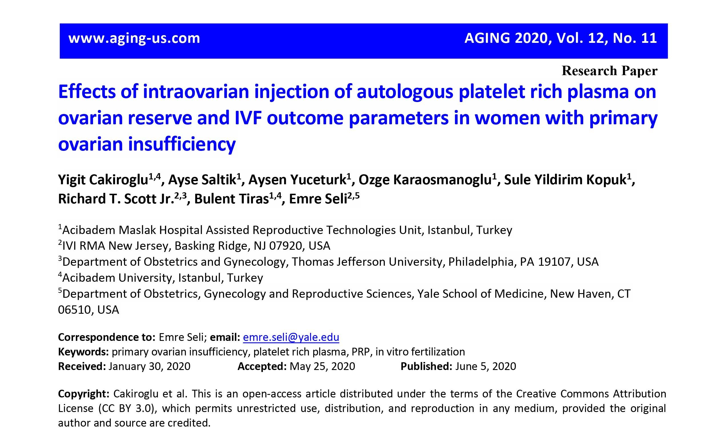 PRİMER YUMURTALIK YETMEZLİĞİ OLAN KADINLARDA İNTRAOVARYAN PRP ENJEKSİYONUNUN YUMURTALIK REZERVİ VE IVF SONUÇLARI ÜZERİNDEKİ ETKİLERİ