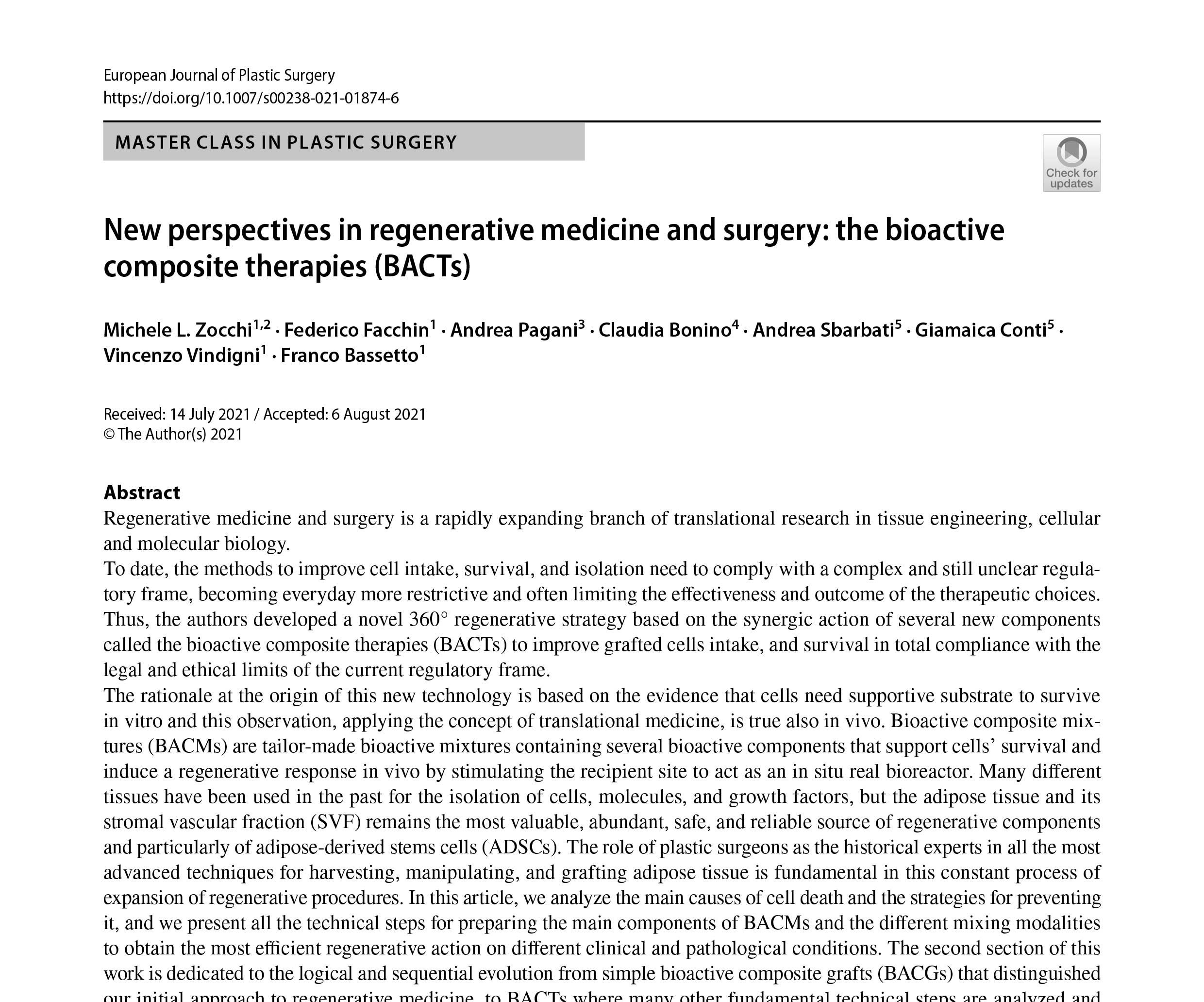 New perspectives in regenerative medicine and surgery: the bioactive composite therapies (BACTs)